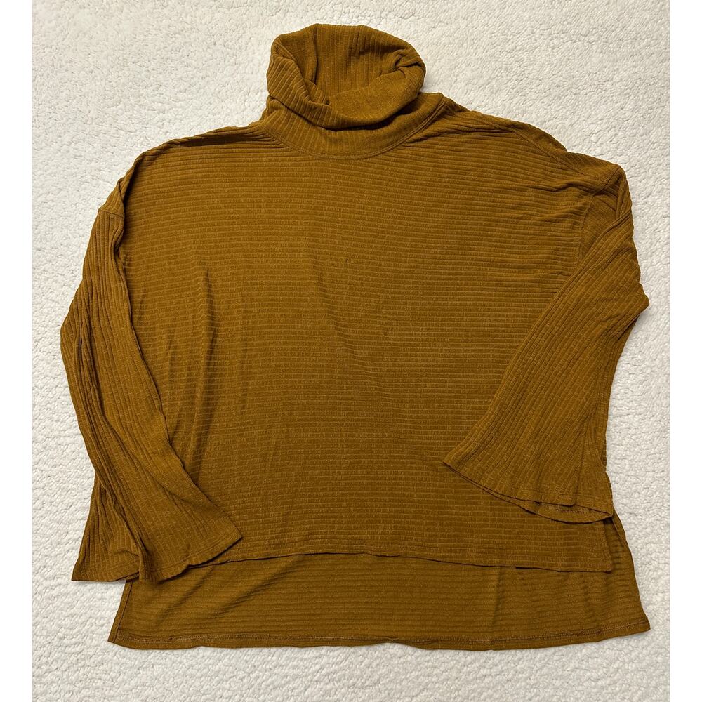 Free People Ribbed Turtleneck Long Sleeve Top in Mustard